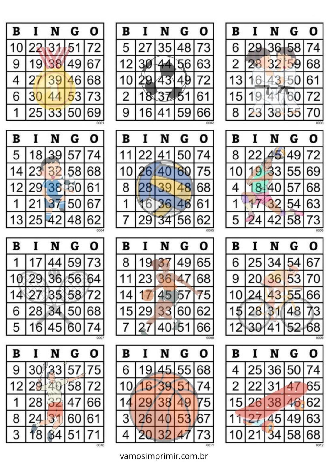 Cartelas de Bingo para imprimir